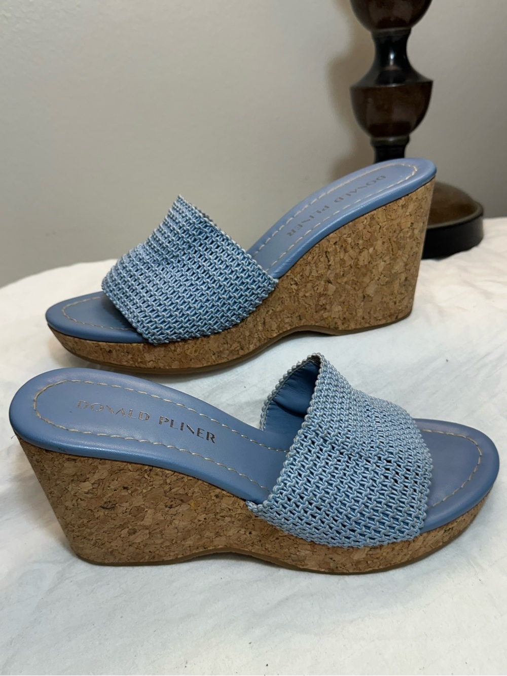 Light blue Donald pliner wedge sandals 7.5 slip on shoes cork heels women 7.5